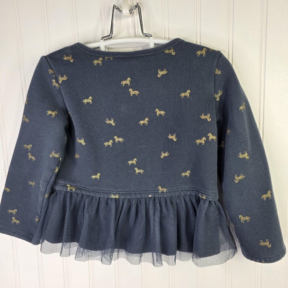 Carter's Sweatshirt Top Girls 4T Blue Horse Print Tulle Peplum Hem Bow Festive - Picture 5 of 9